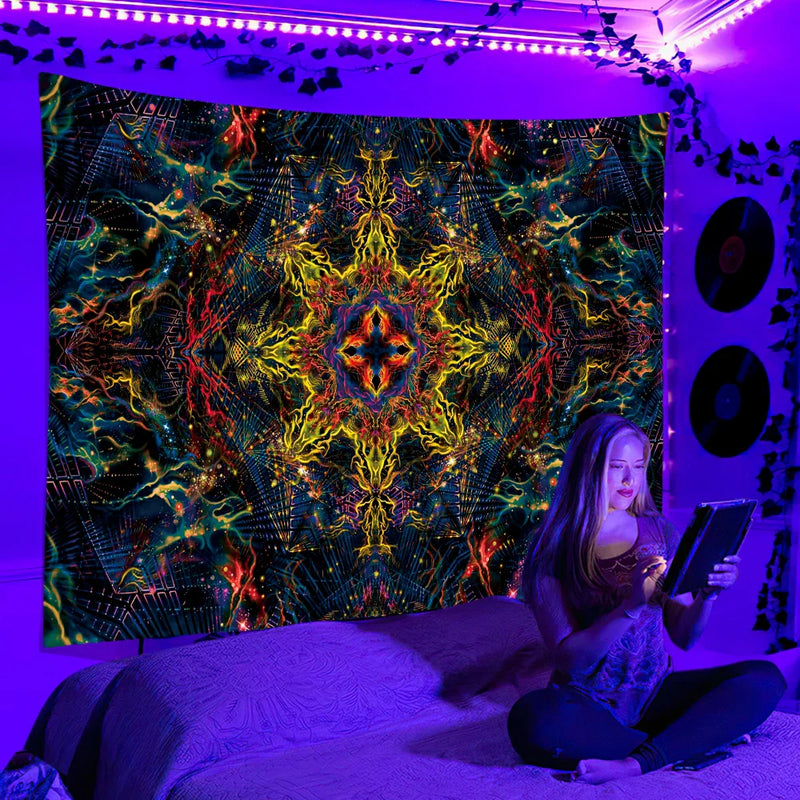 Axyaa UV Reactive Psychedelic Tapestry for Bedroom, Dorm, or DJ Room