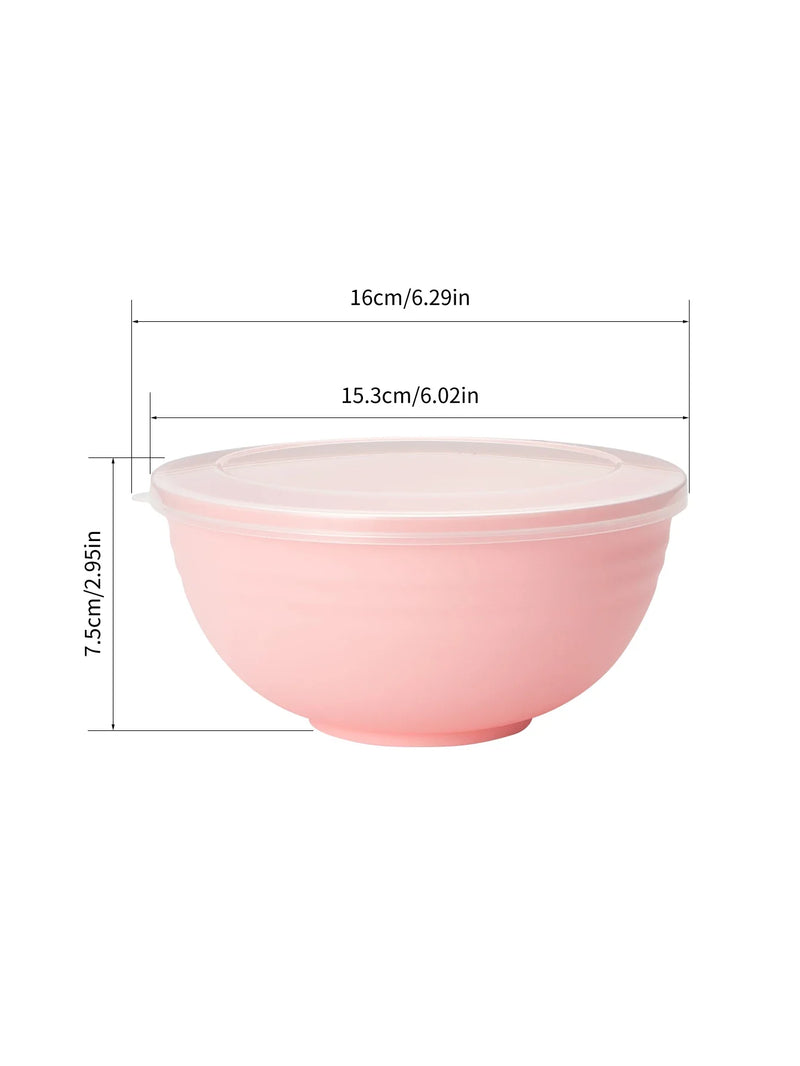 Axyaa Pink Plastic Bowls with Lids - Set of 4 - Reusable for Home, Kitchen, and On-the-Go