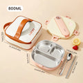 Axyaa Stainless Steel Divided Lunch Box Set with Cutlery