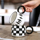 Axya Chessboard Grid Ceramic Mug - Stripe Design Large Handle Coffee Cup