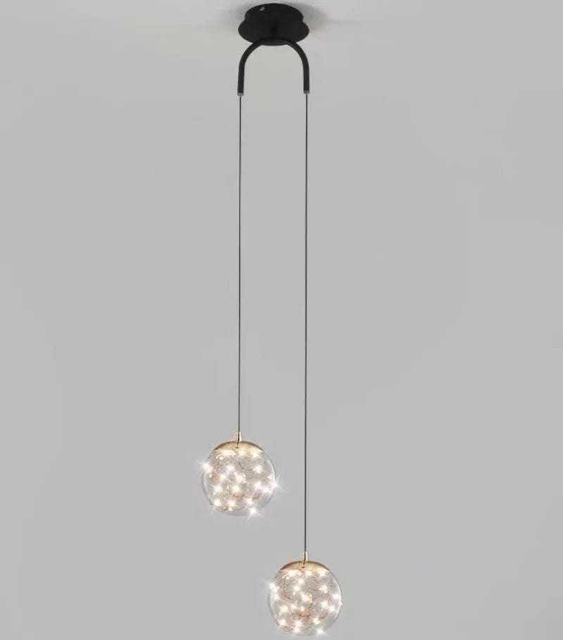 Axyaa Double Head Glass Ball Pendant Chandelier - Modern LED Lighting for Bedroom, Bathroom & Hotel