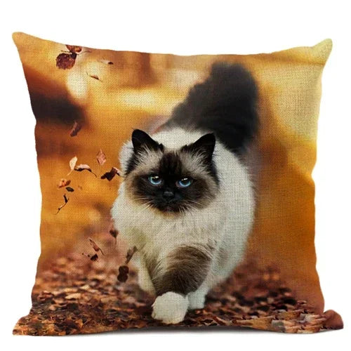 Axyaa Cat Pattern Cushion Cover 45x45cm Linen Pillowcase for Home Sofa Art Decor