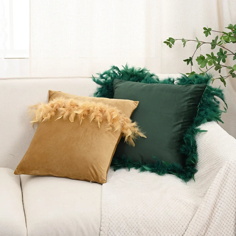 Axyaa Velvet Faux Feather Cushion Cover Soft Home Decor Pillow Cover Living Room