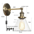 Axyaa Clear Glass Iron LED Wall Lamp Stair Light Fixture Vintage Industrial Plug-In Bedside