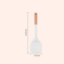 Axyaa Silicone Kitchen Utensil Set with Thick White Wooden Handle - 7 Pieces