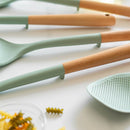 Axyaa Silicone Utensils Set with Wooden Handle, Non-stick Spatula Cookware Kit