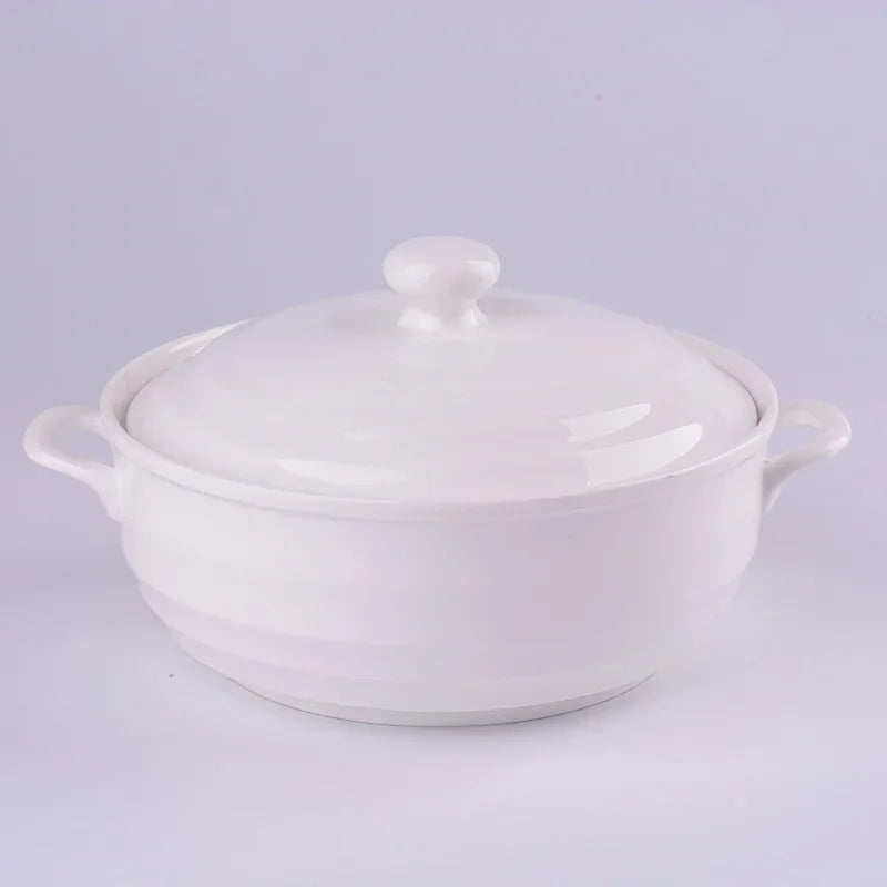 Axya Phnom Penh White Ceramic Soup Pot with Lid 1.4L - Kitchen Tableware Utensils