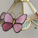 Axyaa Gold Brass LED Pendant Light with Pink Glass Butterfly Design