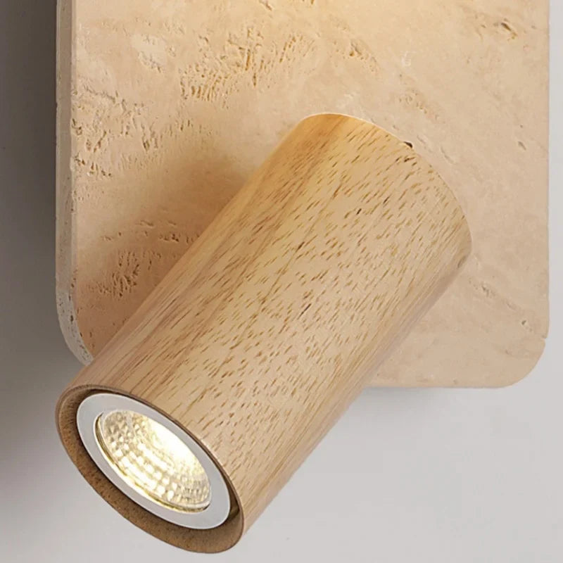 Axyaa Mid Century LED Wall Lamp Yellow Travertine Wood Light for Living Room