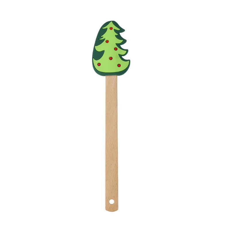 Axyaa Christmas Silicone Spatula with Wooden Handle for Baking