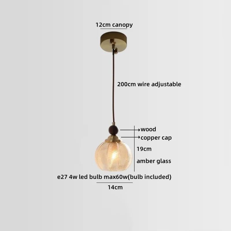 Axyaa Ceramic Wood Copper LED Pendant Light - Japan Style Chandelier