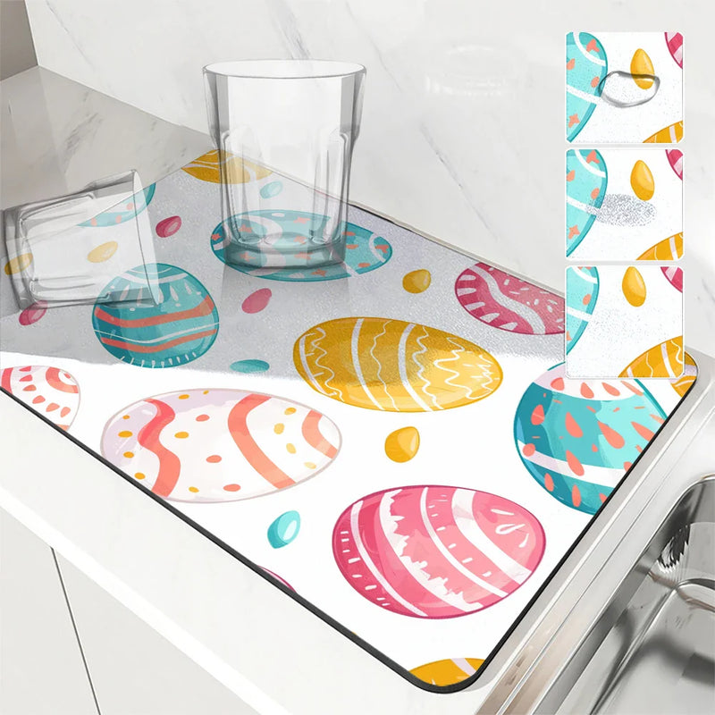 Axyaa Easter Egg Plants Absorbent Rubber Backed Drying Mat for Kitchen & Bathroom