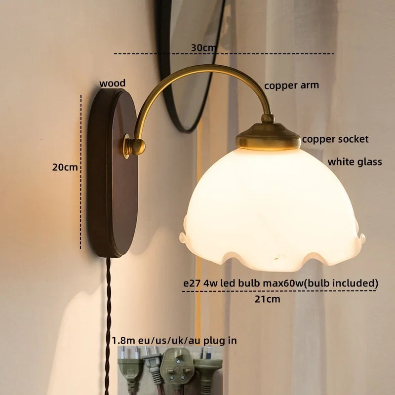 Axyaa Nordic Glass Copper LED Wall Light for Bedroom Bathroom Living Room