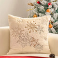Axyaa White Faux Rabbit Fur Christmas Pillow Cover, Gold Snowman Snowflakes Embroidery
