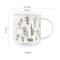 Axyaa Glass Mug with Flower Printings, Heat Resistant, Large Capacity, Coffee Juice Water Cup