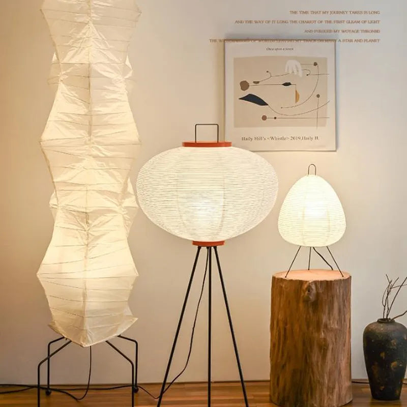 Axyaa Japanese Rice Paper Floor Lamp by Noguchi - Modern Wabi Sabi Corner Lantern
