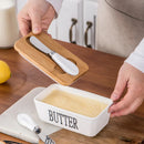 Axyaa Ceramic Butter Box with Knife - Rectangular Sealed Cheese Container