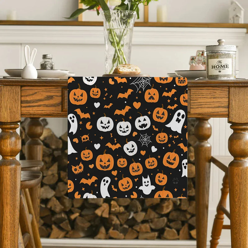 Axyaa Halloween Pumpkin Ghost Table Runner - Festive Farmhouse Decor