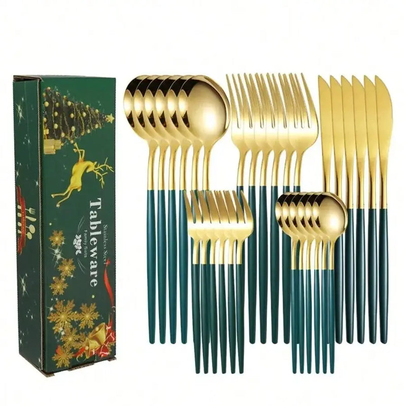 Axyaa Stainless Steel Portuguese Tableware Set- Christmas Edition