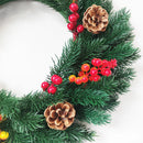 Axyaa Christmas Green Wreath with Pinecones and Berries for Indoor Outdoor Decoration