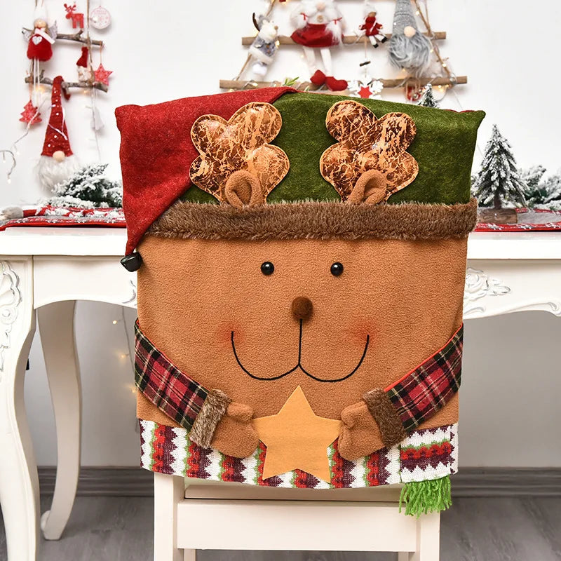 Axyaa Christmas Chair Sleeve Stool Santa Claus Elk Snowman Ornaments