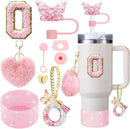 Axyaa 9-Piece Accessory Set for Stanley Cup: Butterfly Straw, Cover, Cap, Boot, Charm, Initials