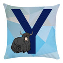 Axyaa Blue Letter Animal Print Pillowcase - Super Soft Peach Skin - Fashion Cushion Cover