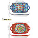 Axyaa Ceramic Fish Dish with Handle: Bohemian Style Rectangular Dining Tray, 12.8-inch