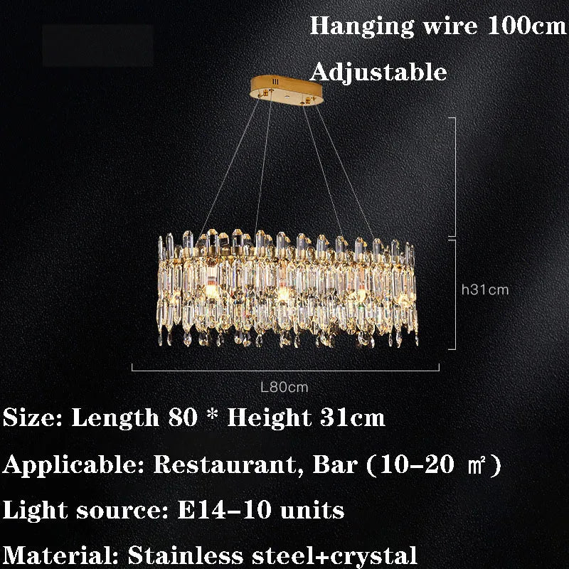 Axyaa Round Crystal LED Chandelier for Modern Living Room & Kitchen