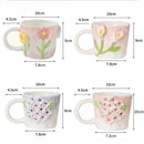Axya 3D Flower Ceramic Mug, French Breakfast Cup, Girl Gift, Drinking Set