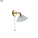Axyaa Glass Lampshade Pull Chain LED Wall Light Fixture for Bedroom Home Indoor Lighting