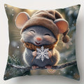Axyaa Christmas Mice Snowflake Branches Pattern Cushion Cover for Sofa Bedroom Car