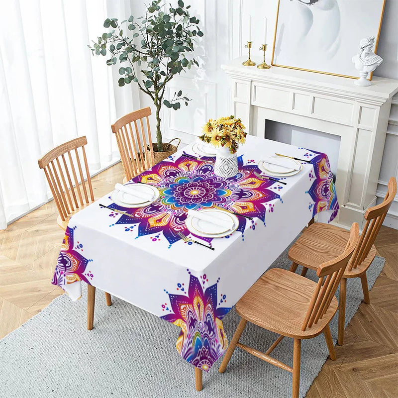Axyaa Flowers Mandala Vine Waterproof Printed Tablecloth