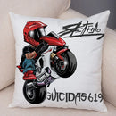 Axyaa Extreme Sports Motorcycle Pattern Cushion - Cartoon Design for Home & Car