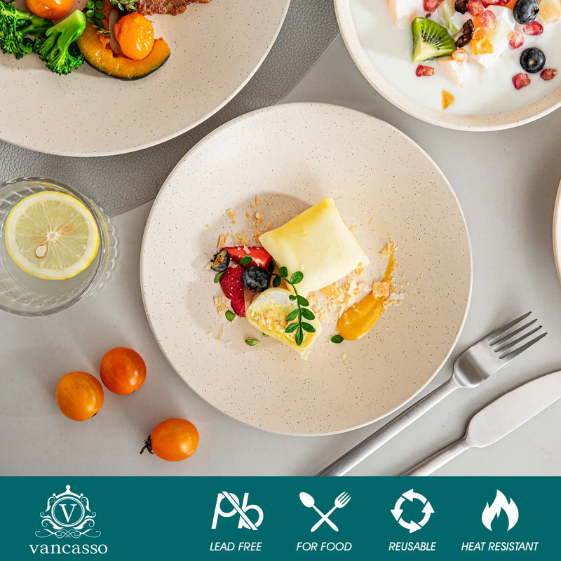 Axya Stoneware Tableware Set for 4/8/12 | Dinner/Dessert/Soup Plate Bowl Service