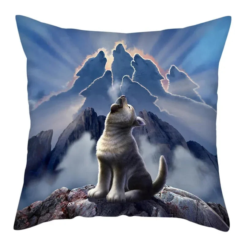 Wild Wolf Print Pillow Cases by Axyaa: Animal Cushion Cover for Home Sofa Decor