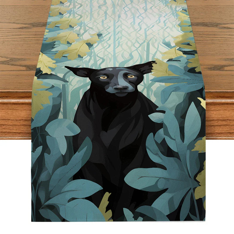 Tropical Plant Dog Table Runner by Axyaa: Dining Table Decor for Kitchen Parties