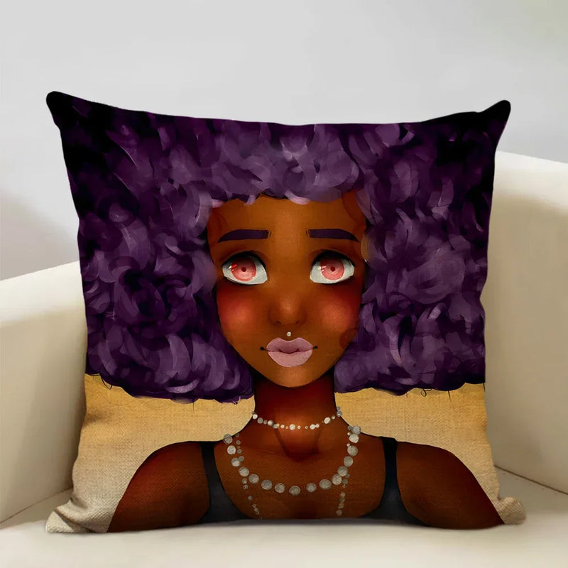Axyaa African Lady Oil Painting Pillow Case Home Sofa Art Decoration Cover