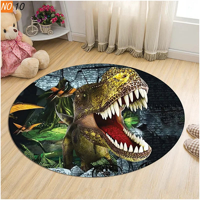 Axyaa Dinosaur Cartoon Kids Round Carpet Rug for Home Floor - Anti-Slip Mats