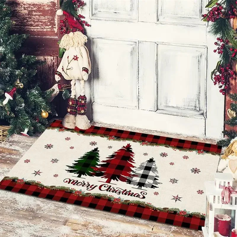 Axyaa Christmas Home Decoration Door Mat with Santa Snowman Tree Print