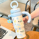 Axyaa Cartoon Thermal Water Bottle with Handle and Straw