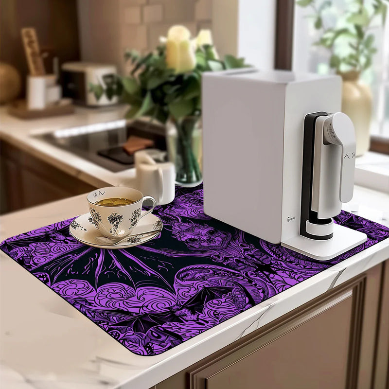 Axyaa Halloween Skull Absorbent Kitchen Drying Mat in Abstract Pattern