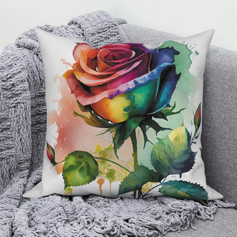 Axyaa Rose Flower Print Square Cushion Cover Pillowcase