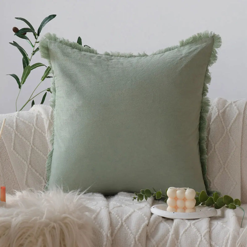 Axyaa White Tufted Tassel Cushion Cover - Mori Style Home Decor Pillowcase