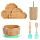 Axya Kids 5Pcs Bamboo Tableware Set with Suction Cup Non-Slip Base