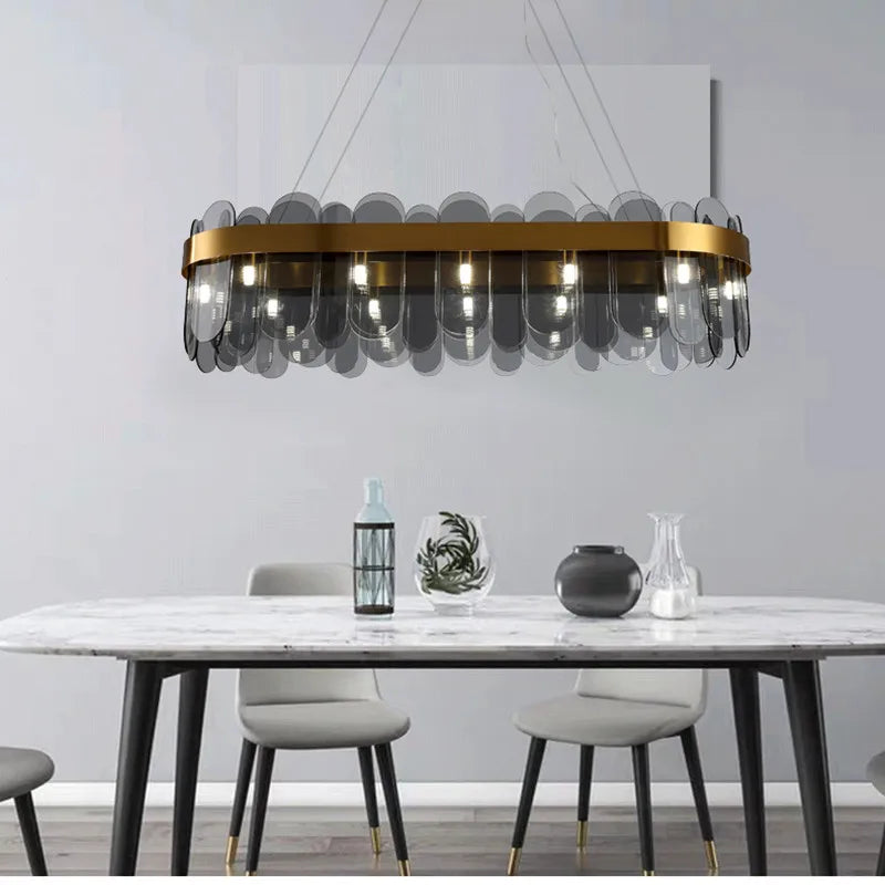 Axyaa Nordic Smoke Grey Glass Chandelier Pendant Light for Living Room, Bedroom, Hotel, Restaurant, Bar