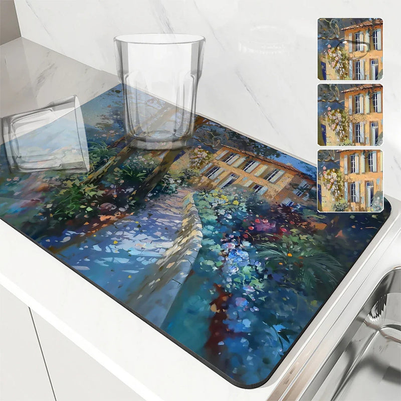 Axyaa Watercolor Buildings Drying Mat