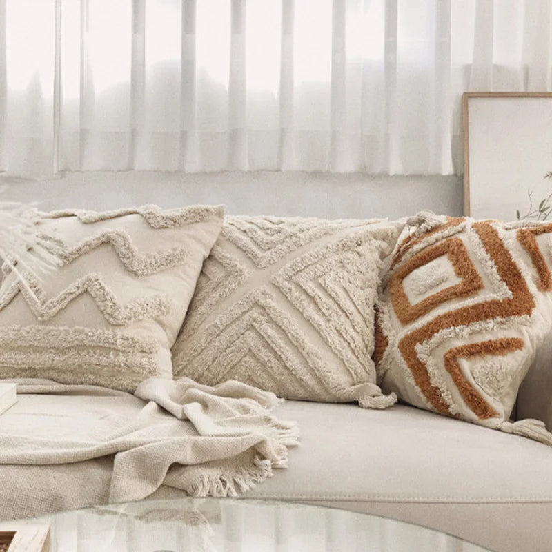 Bohemian Tufted Tassel Cushion Cover for Sofa 45x45, 30x50 - Axyaa