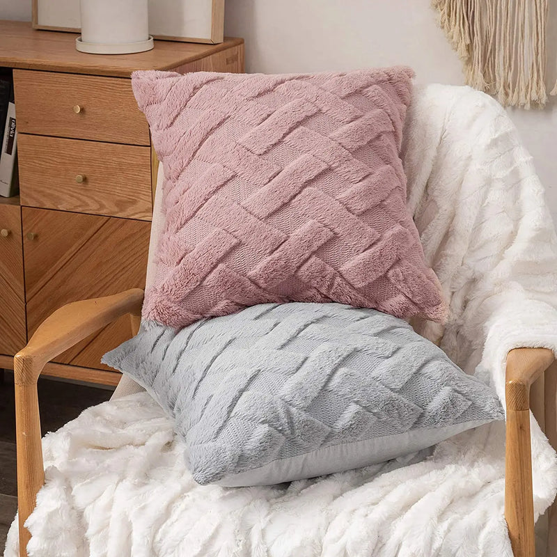 Rustic Embroidered Faux Wool Pillowcase for Sofa Living Room by Axyaa