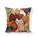 Axyaa Cartoon Cat Linen Cushion Cover - Home Decor Essential for Sofa, Living Room, or Bed